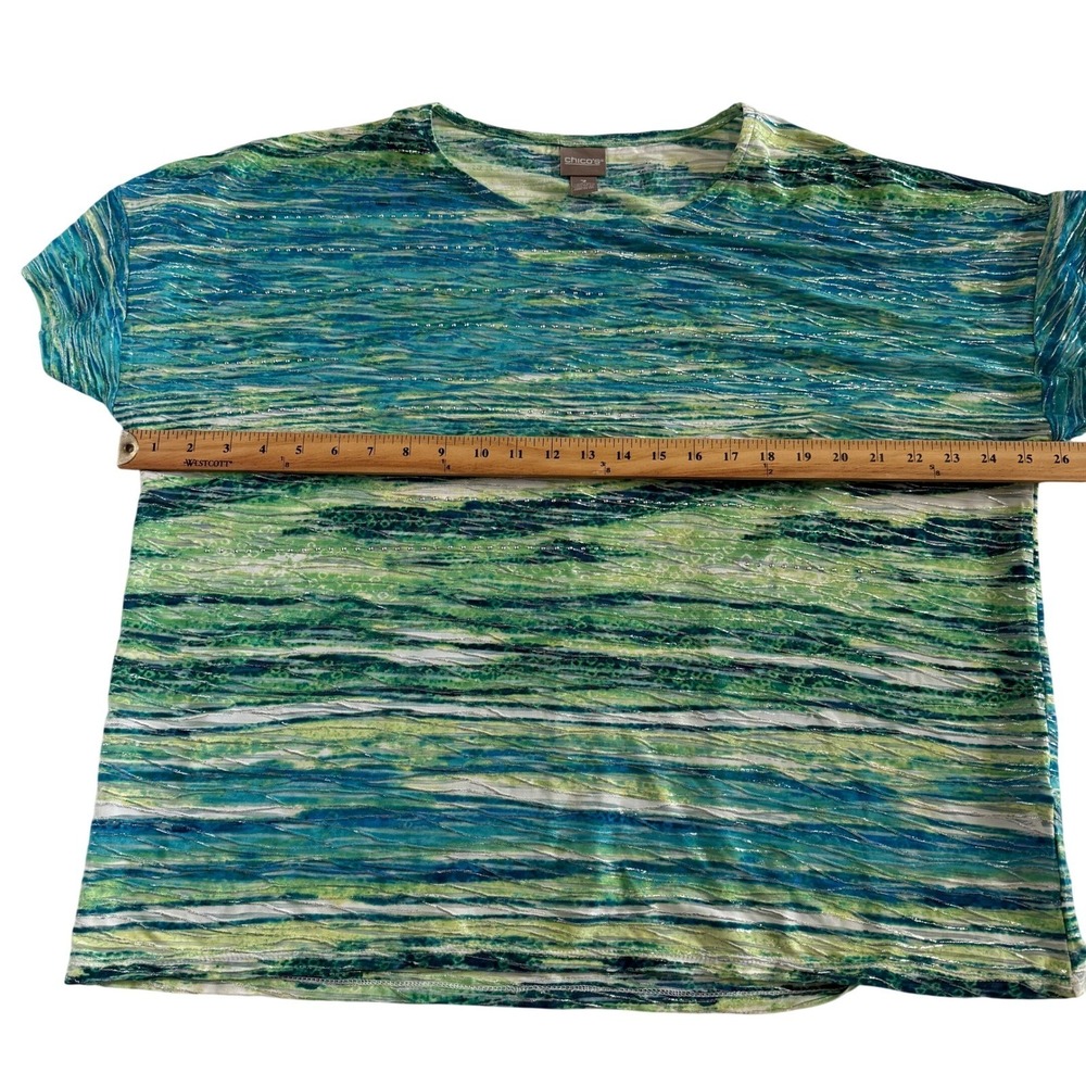 Chico's Multicolor Blouse Round Neck Short Sleeve (Chicos 3) Sz XL/16 Stretch